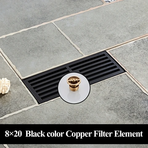 Black Copper Filter Слив 304 из нержавеющей стали длинный дренаж квадратный пол слив крышка душ отходов Слив ванная комната аксессуары для ванны фильтр DL-0319 - Цвет: Black Copper Filter