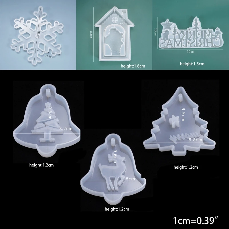 

6Pcs Christmas Theme Silicone Resin Casting Mold Kit Epoxy Resin Pendant Mold with Hanging Hole, Including Snowflake