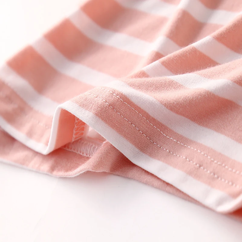 Summer Women Modal Homewear Female Pajamas Sets Plus Size Sleepwear Suits Short-Sleeve 2Pieces Pink Striped Pijama With Bra Pad