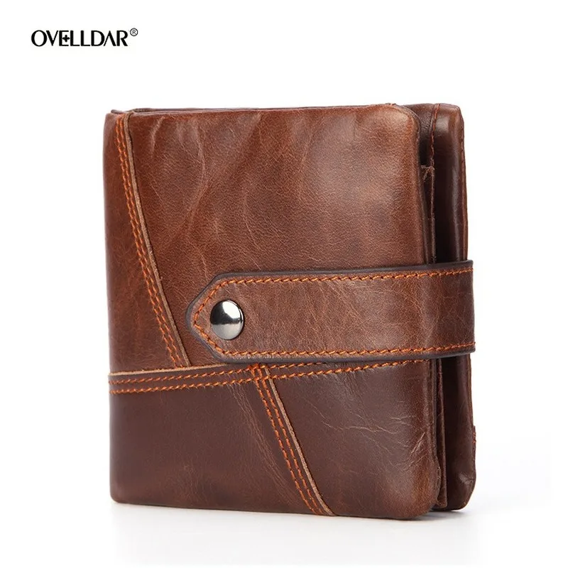 

Hot Sale Leather Wallet Short Oil Wax Cowhide Men's Two-fold Multi-card Top Layer Wallet Coin Pocket Money Bag