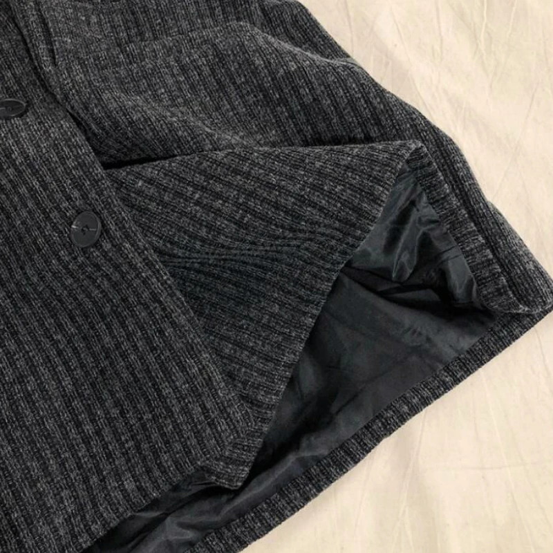

Men Blends Double Breasted Turn-down Collar Pockets Gray Vintage Autumn New Korean Style Chic Leisure Handsome Wool Coat Simple