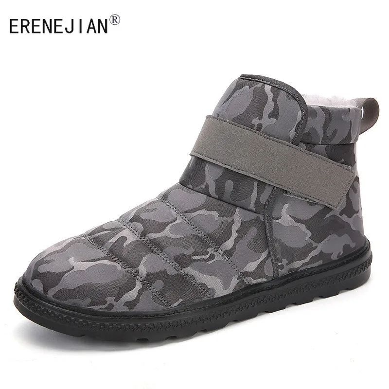 

ERENEJIAN Fashion Men Camouflage Snow Boots Slip On Waterproof Warm High Tops Shoes Plush Inside Thick Thermal Footwear Non Slip