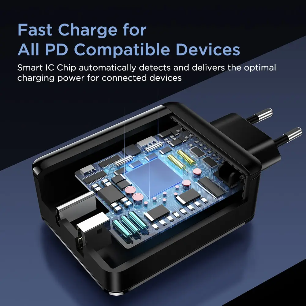 ESR USB C зарядное устройство 30 Вт двухпортовое зарядное устройство питания настенное зарядное устройство со складной вилкой PD 18 Вт порт для iPhone XS/XR/XS Max iPad