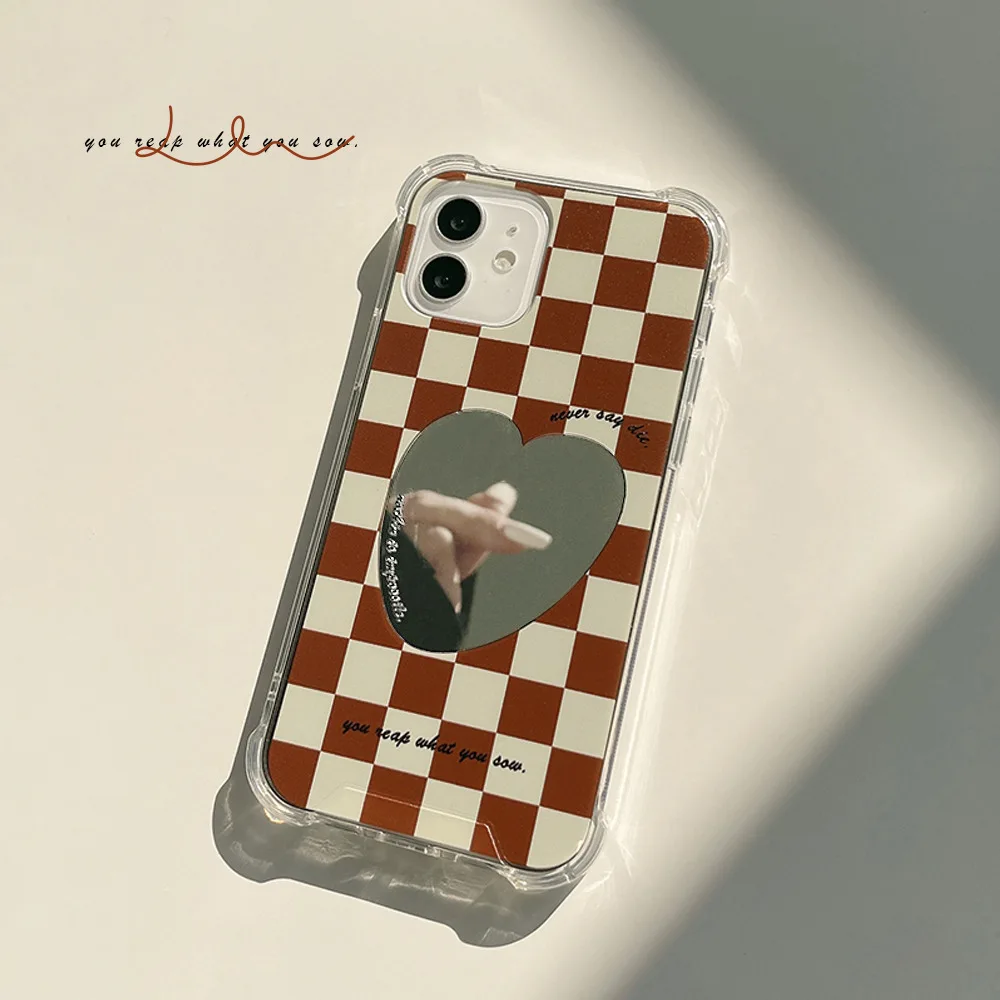 

Retro Mirror chocolate Plaid geometry art Japanese Phone Case For iPhone 13 12 11 Pro Max Xs Max Xr 7 8 Plus X Case Cute Cover