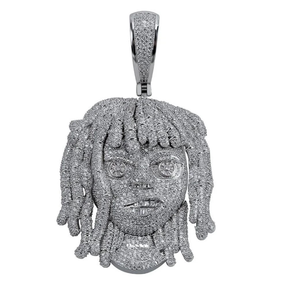 silver Серебряное микро ожерелье с кулоном из Кубического циркония Lil Pump с 10 мм кубинской цепочкой, Мужская цепочка в стиле хип-хоп, ювелирное изделие, подарок - Окраска металла: silver