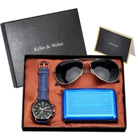 new fashion mens gift set quartz watches male clock cool sunglasses high quality credit card casewallet man top gifts with box
