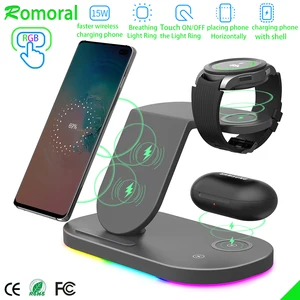 15w wireless charger station 3 in 1 wireless charging for samsung s21s20s10 galaxy watch 4 classic airpods pro iwatch free global shipping