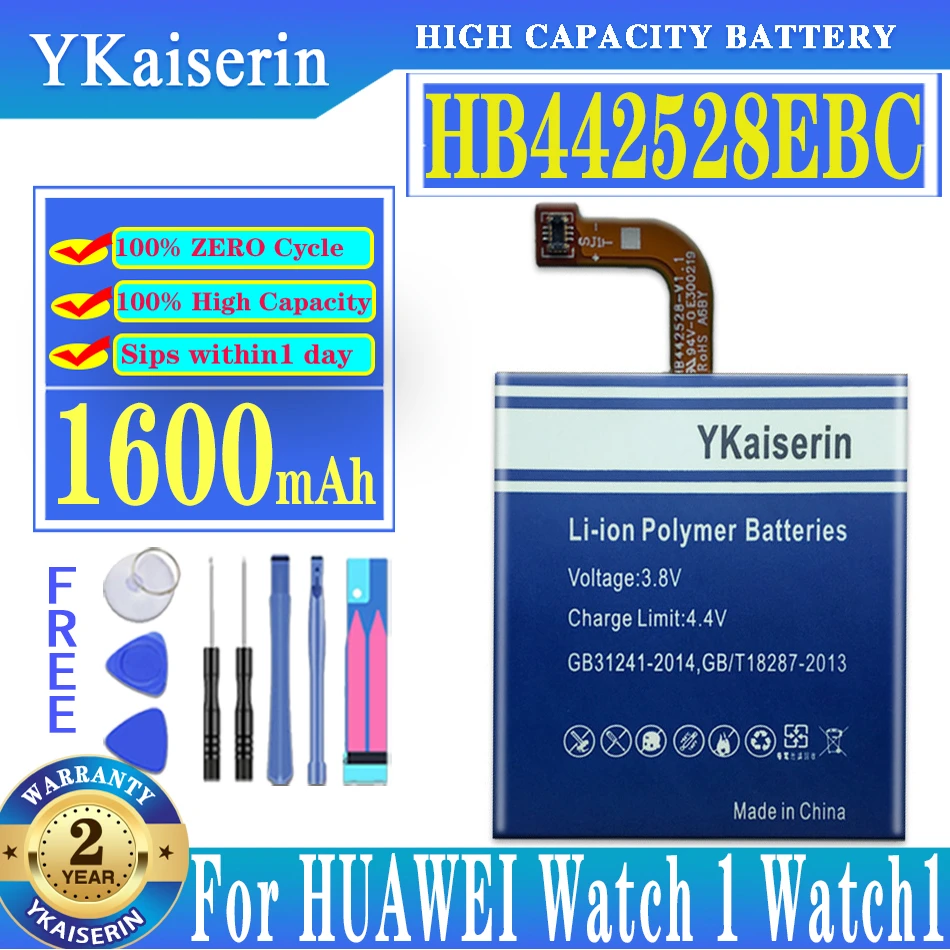 

Original YKaiserin Battery HB442528EBC 1600mah For HUAWEI Watch 1 Watch1 HB-442528EBC Battery Batteries+Tools