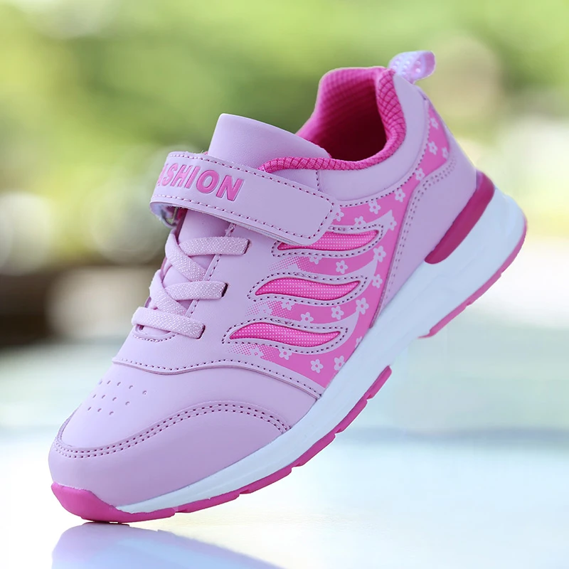 Pink HOBIBEAR/Новые детские кроссовки для девочек; розовые, фиолетовые кроссовки для девочек; детские беговые кроссовки на липучке; нескользящие спортивные кроссовки для девочек - Цвет: Pink