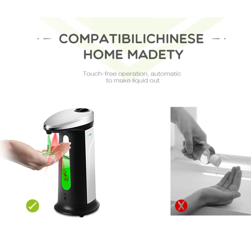 

400ml Automatic Touchless Soap Dispenser Sensor Hand Sanitizer Shampoo Cleanser For Bathroom Kitchen Large Capacity HB88