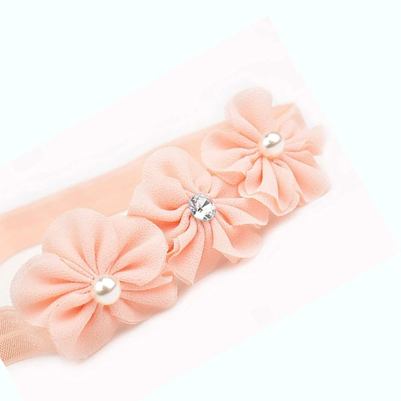 

Baby Girls Elastic Pearl Flowers Headbands Rhinestone Head Wrap Soft Hairband Hair for Newborns Infants