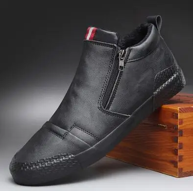 Симпатичные Зимние новые модные мужские ботинки без шнуровки на молнии с мехом
