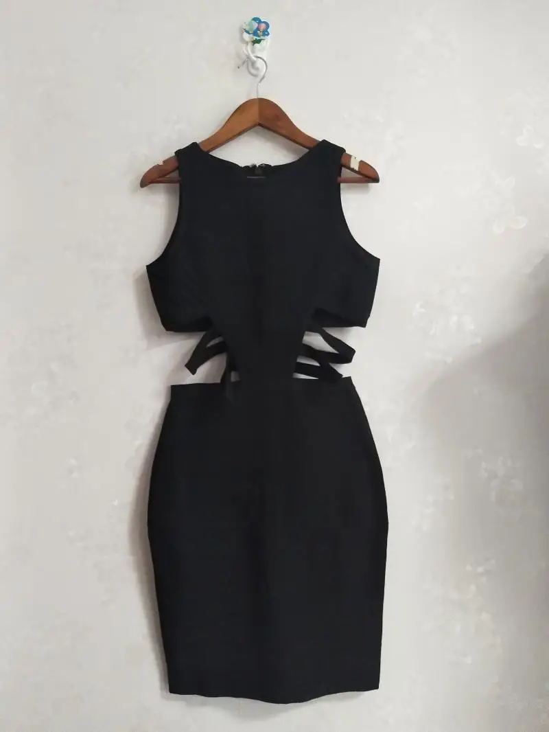 Новинка 2020 Дизайнерское черное открытое Бандажное платье женское облегающее