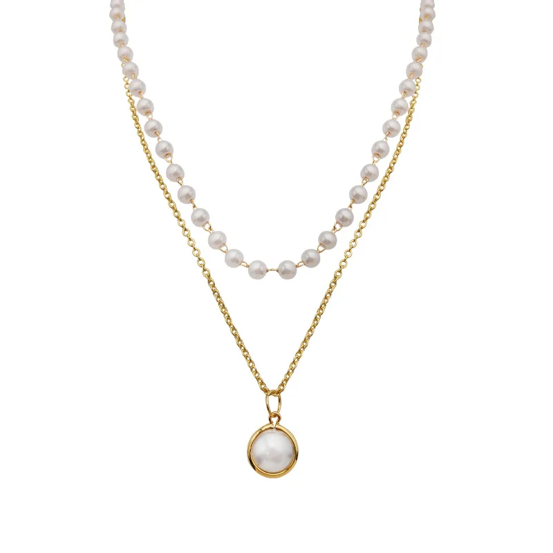 

New fashion light luxury double necklace female minority design gold advanced sense pearl choker collarbone chain