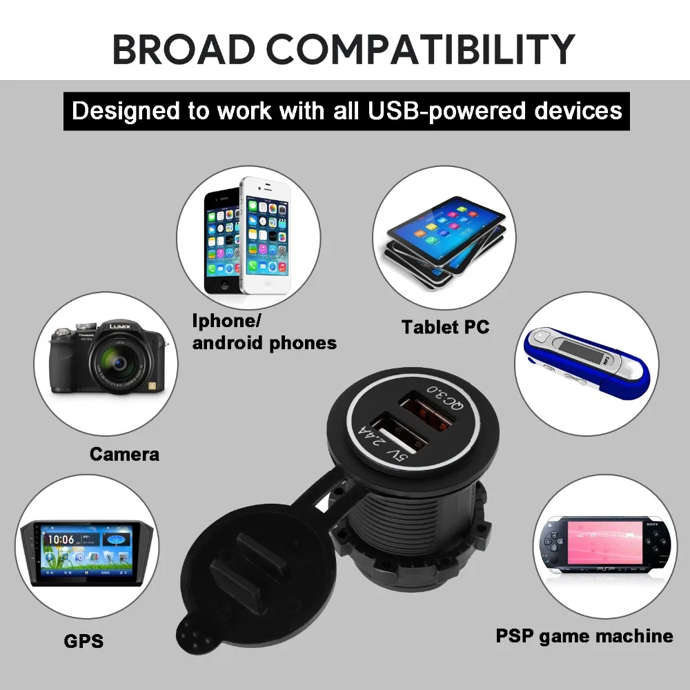 QC 3 0 Автомобильное зарядное устройство для быстрой зарядки с двумя usb-портами