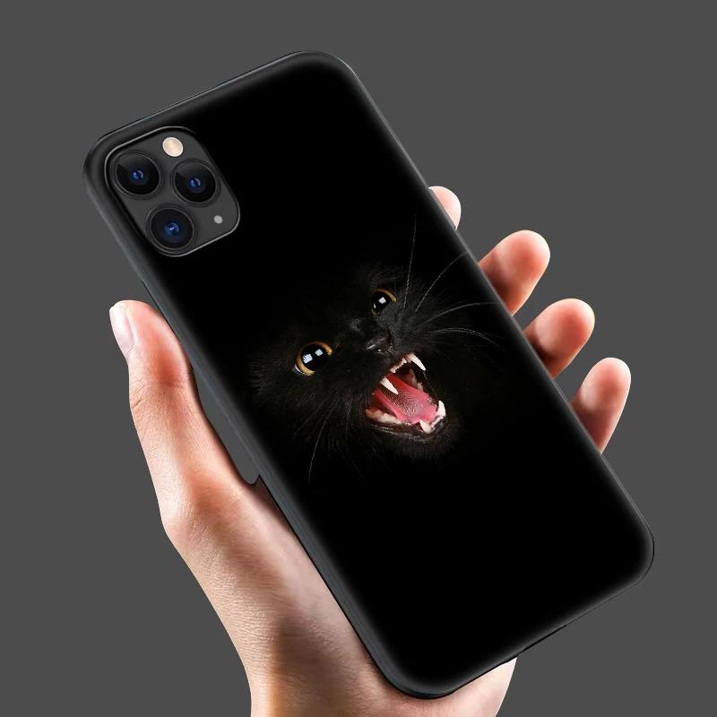 Черный чехол из ТПУ для iphone 5 5s se 6 6s 7 8 plus x 10 силиконовый XR XS 11 pro MAX черный с кошачьим