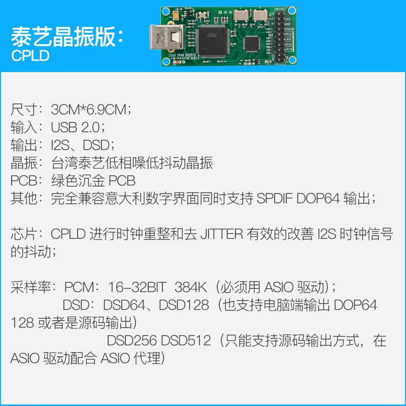 Звуковая карта XMOS CPLD USB с цифровым интерфейсом I2S PCM384K DSD256 совместимая Amanero