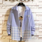 Рубашка мужская с длинным рукавом, фланелевая, в Корейском стиле, в стиле пэчворк, в клетку, в стиле Харадзюку, весна-осень 2022