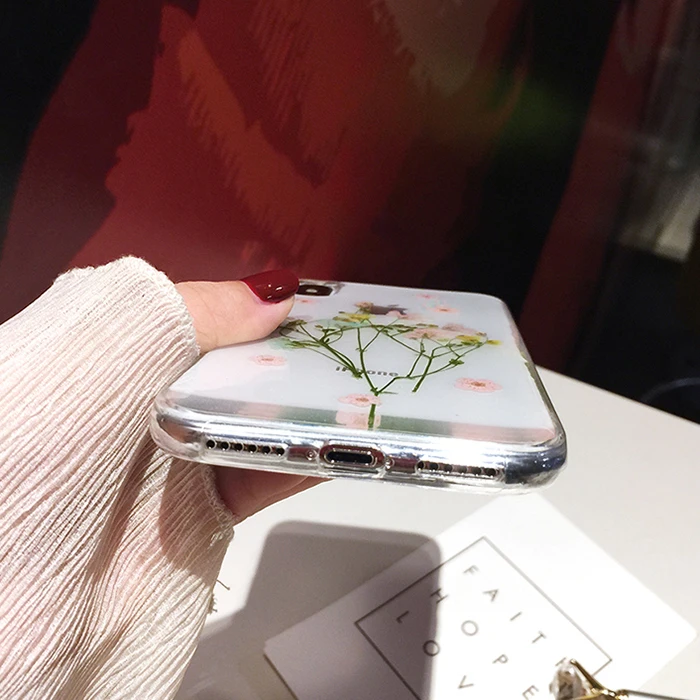 OnePlant настоящий высушенный чехлы с цветочным принтом для iPhone XS чехол для MAX XR ручная работа Прозрачная мягкая задняя крышка для iPhone 6 6S 7 8 Plus X чехол для телефона