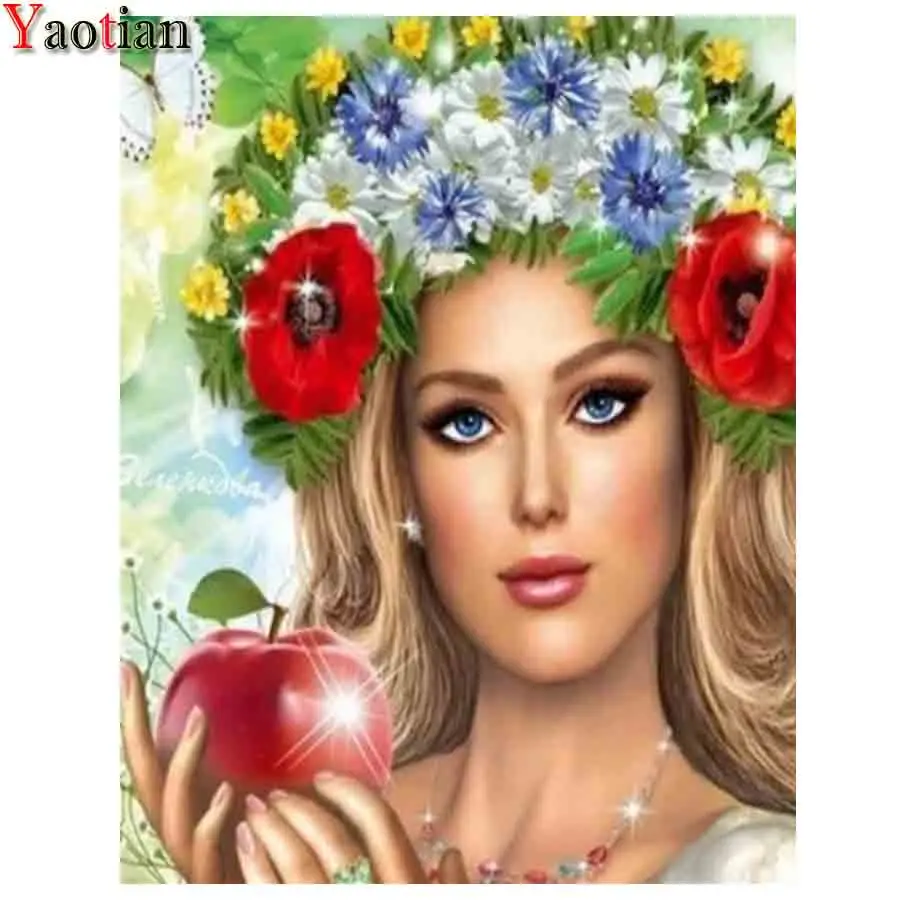 

Женская картина стразы, алмазная живопись, вышивка крестиком, вышивка, девушка, яблоко, рождественский подарок