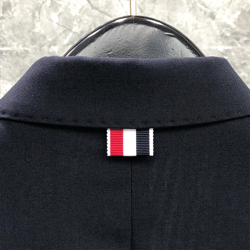 

2021 Fashion TB THOM Brand Formal Blazer Men British Casual Suit Slim Black Jacket Spring Autumn Double Breasted Thin Wool Coat