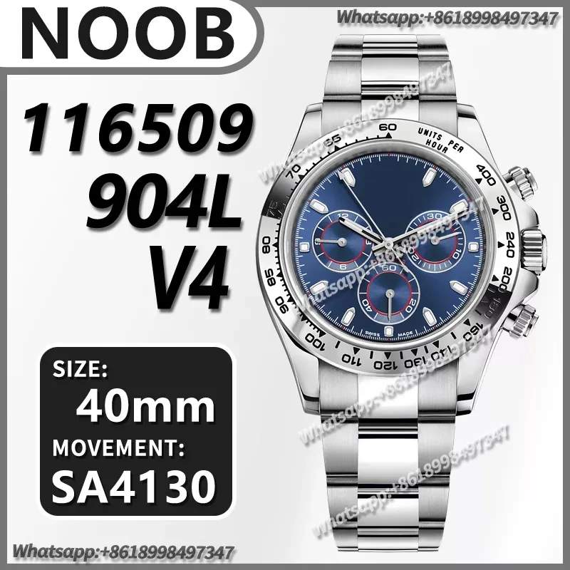 

Men's Chronograph Watch 40MM Daytona 116509 Noob V4 Best Edition 904L Stainless Steel Case and Bracelet 1:1 SA4130 AAA Replica