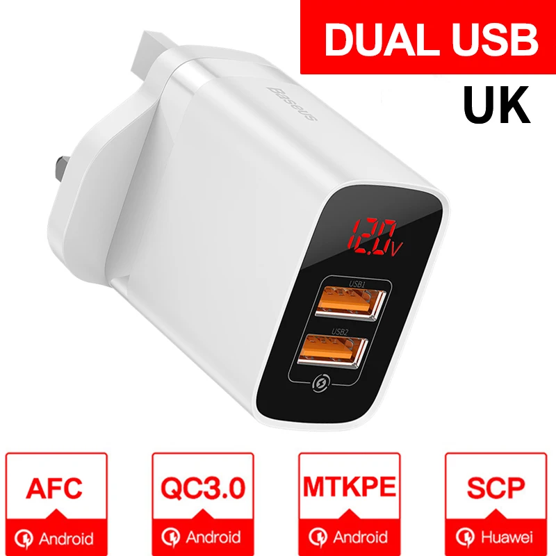 UK Plug White Baseus Quick Charge 3,0 USB зарядное устройство для iPhone samsung Xiaomi huawei мобильный телефон 18 Вт PD3.0 PD QC3.0 QC usb type C быстрое зарядное устройство - Тип штекера: UK Plug White