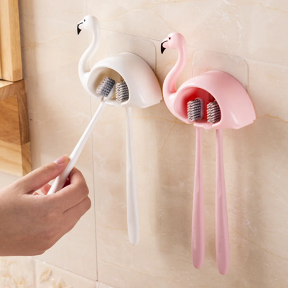 1pcs Cartoon Suction Cup Toothbrush Holder Flamingo Sucker 2 Position Hooks Bathroom Accessories Wall Mounted | Дом и сад