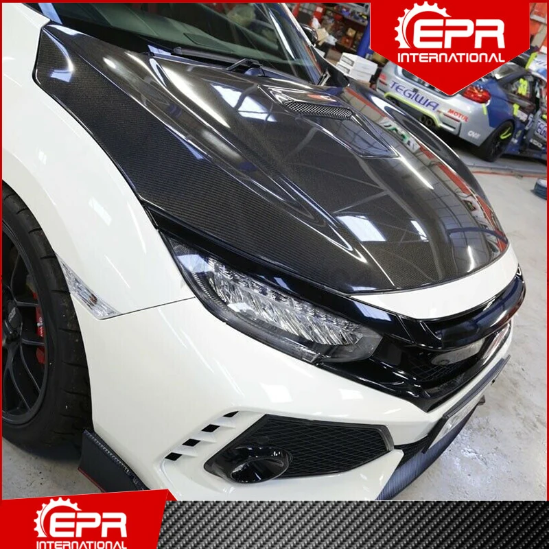 Для Civic FK7 5Door 2017+ Хэтчбек JDM TR Стиль Углеродного Волокна / Стекловолокно Облицовка Капота Комплект Обвеса Доводчик FRP Боннет Гонки на.
