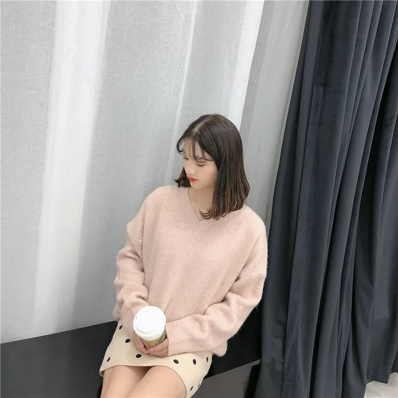 wool sweater female 2019 autumn Korean round neck pullover long sleeve Slim shirt women's wild jacket | Женская одежда