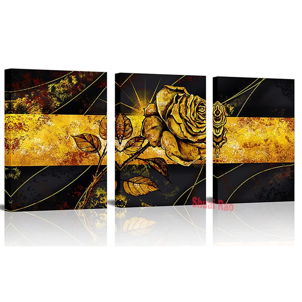 

5d алмазная живопись «сделай сам», абстрактная Золотая Роза, квадратная вышивка Стразы, алмазная вышивка, набор для мозаики из черного золот...