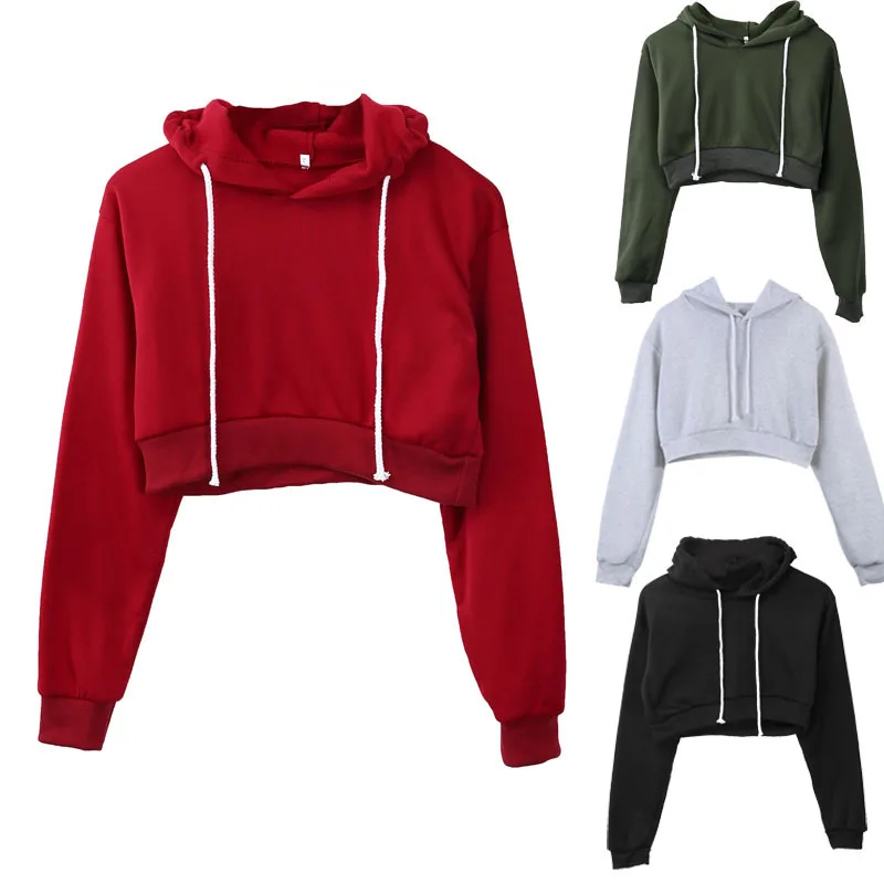 New Fashion Women's Hoodies Ladies Crop Top Hoodie Plain Pullover Sweatshirts Hoodies Women's Clothes Autumn Streetwear Casual