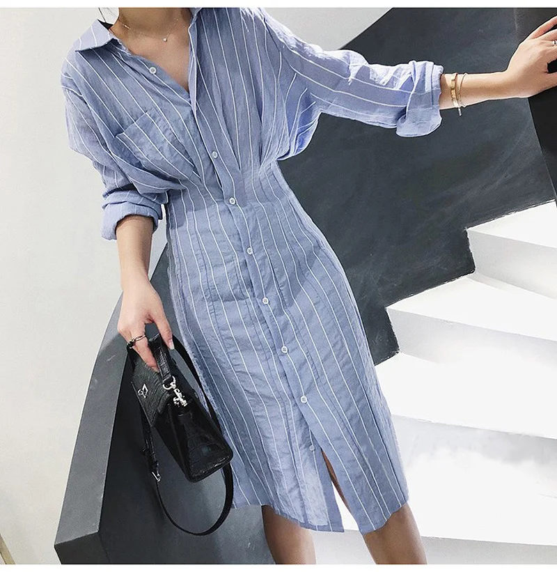 Женское платье на бретельках синее офисное в Корейском стиле весна 2019|Женские