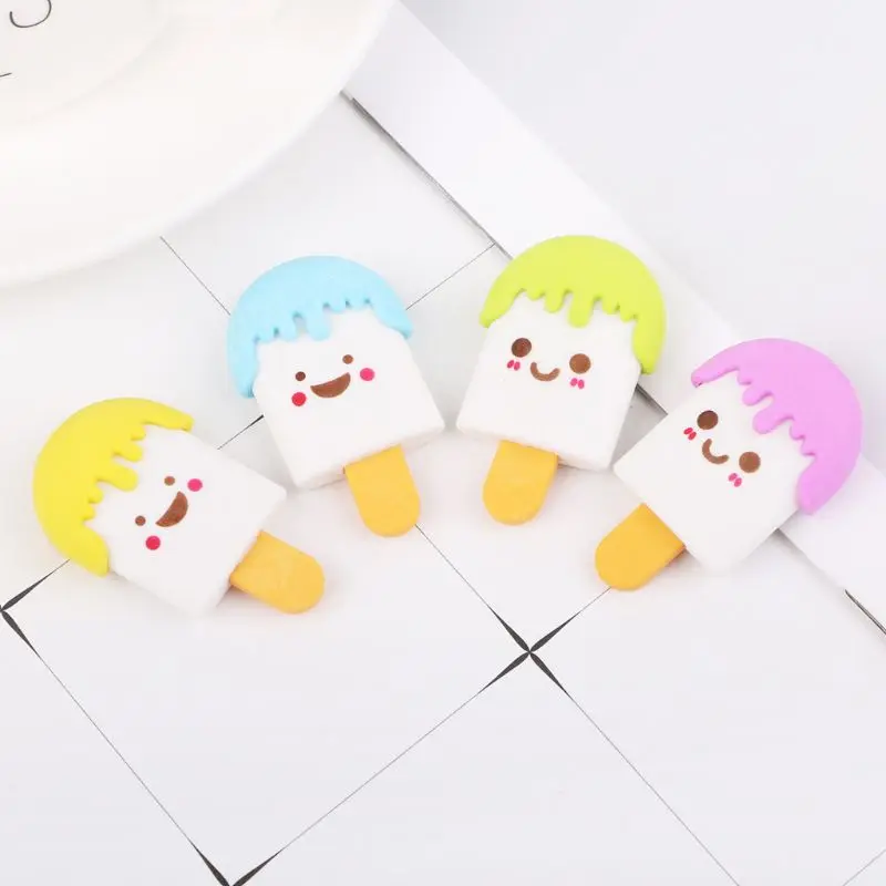 Cute 3D Cartoon Face Ice Cream Rubber Erasers Pencil Eraser For Kids School Supplies Stationery