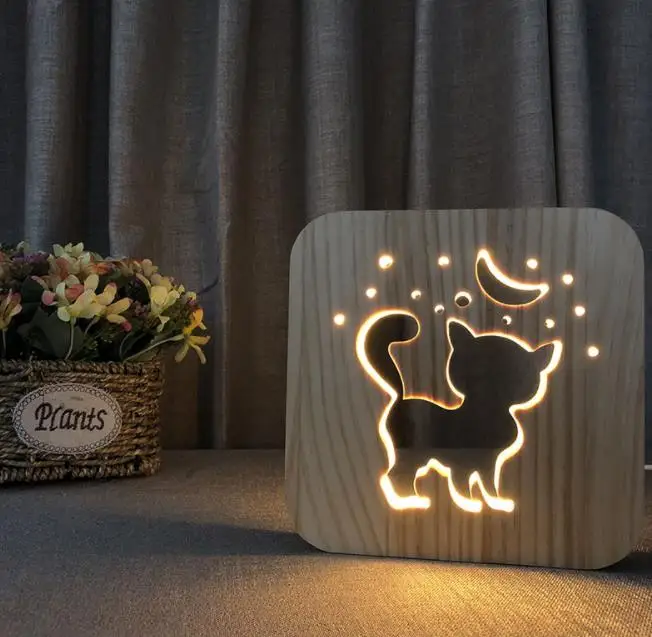 Деревянный ночник с животными USB Настольная зарядная лампа для чтения настольная