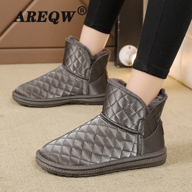 

Зимние ботинки 2022 сохраняющие тепло ботинки для снежной погоды женские ботильоны из искусственной кожи на меху с плюшевой подкладкой женск...