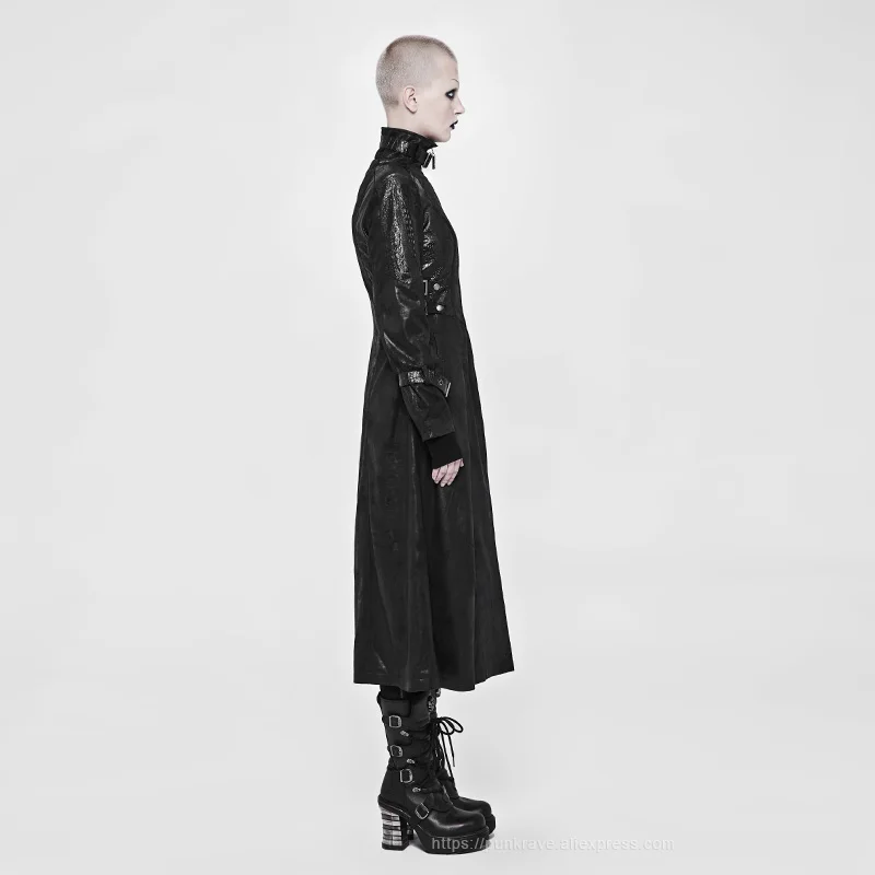 Женское готическое длинное пальто Goth панк рейв из искусственной кожи Косплей