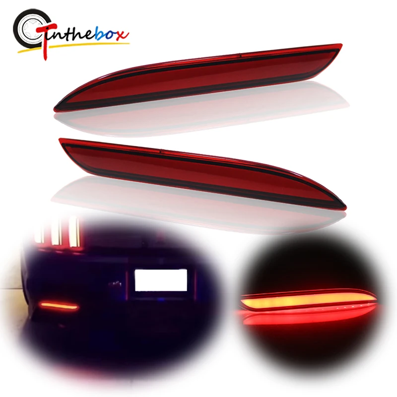 

3D Optic Red Lens Brilliant Red LED Sequential Turn Signal / Brake Rear Bumper Reflector Lights For 2015-2017 Ford Mustang 12V