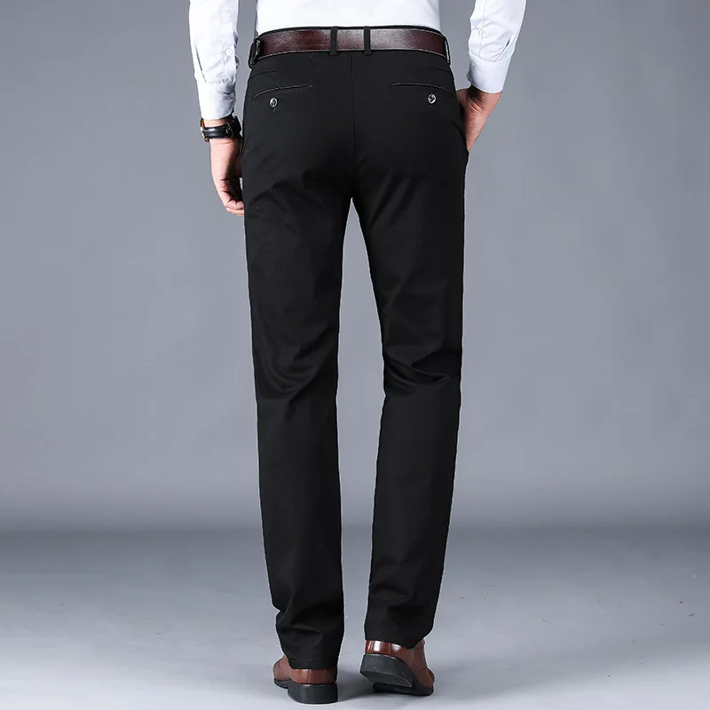 

4 Colors 98% Cotton Casual Pants Men 2021 New Classic Style Straight Loose High Waist Elastic Trousers Male Brand Clothes