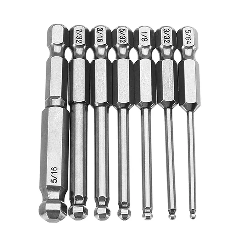 Broppe 7 шт 5/64-5/16 дюймов 65 мм Магнитные S2 стальные шариковые отвертки биты 1/4 дюйма