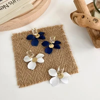 fashion metal rhinestone blue flower earrings womens popular elegant dangle earrings party accessories