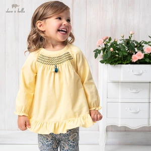 DB16697 нижнее белье в стиле бренда dave bellaвесна, сказочное детское платье для девочек с милым принтом со складками комплекты одежды Детская мода длинные рукава, комплекты для детей, комплект из 2 предметов,