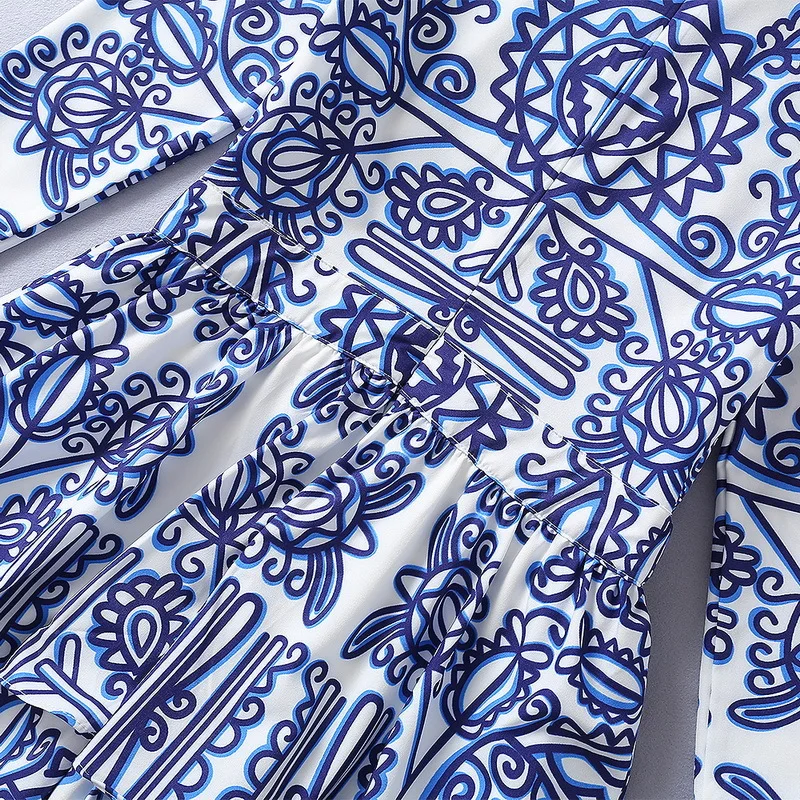 

2021 Spring Runways High quality sequins beading long sleeves dress Women Fashion print layered dress C734