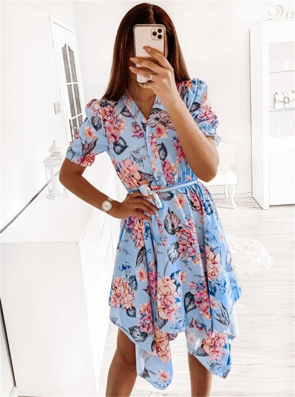 

Irregular Hem Sexy Loose Women Dress Lightweight Elegant Belt Clothes Comfortable Digital Printing Bodycon Ladies Clothes Dres