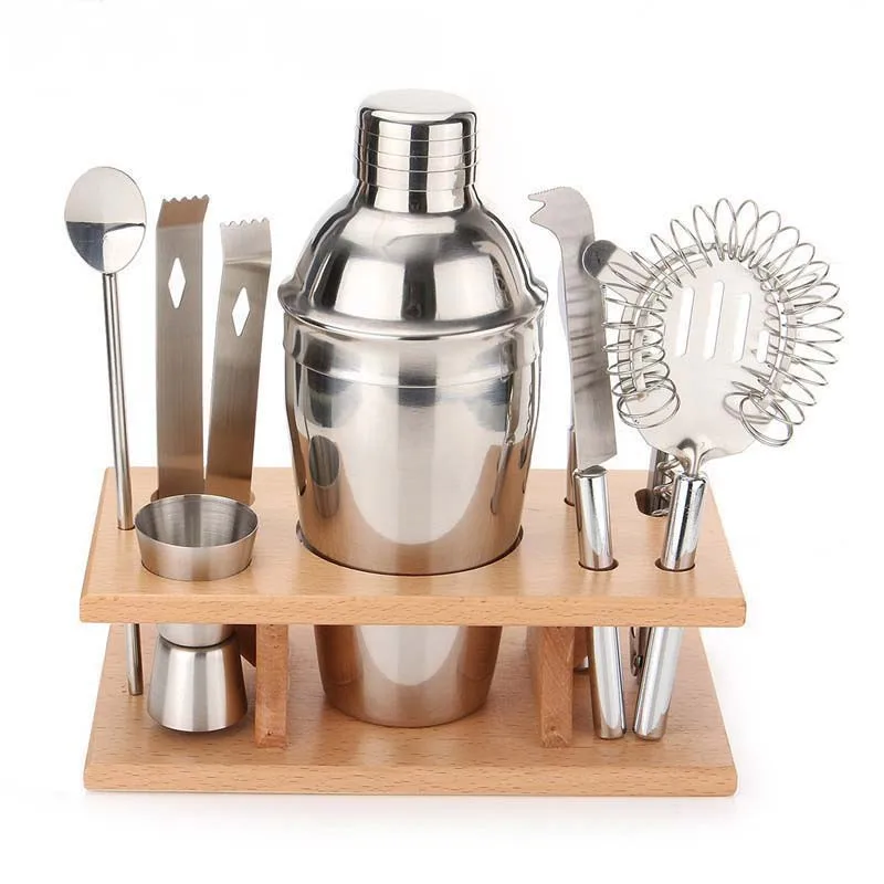 

Z30 750ml/600ml Stainless Bar Cocktail Shaker Set Barware Set Shaker with Wooden Rack for Party Holiday Easter