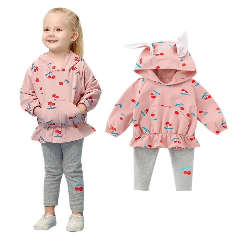 Fashion Baby Clothes Girls Sets Long Sleeve Print Hoodie Sweatshirt+Shorts 2 Pcs Children Clothing | Мать и ребенок