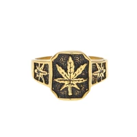 maple leaf ring flat ring gold color retro hip hop ice out cuban jewerly ring crystal miami hip hop for men