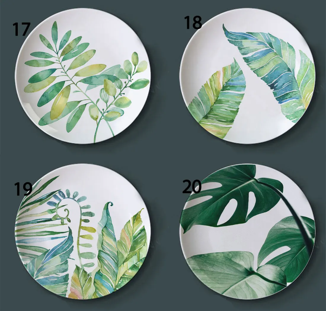 Decoración de pared de selva de planta verde, pintura de placa de cerámica, patrón de hoja de tortuga, decoración del hogar, colgante de pared de porcelana