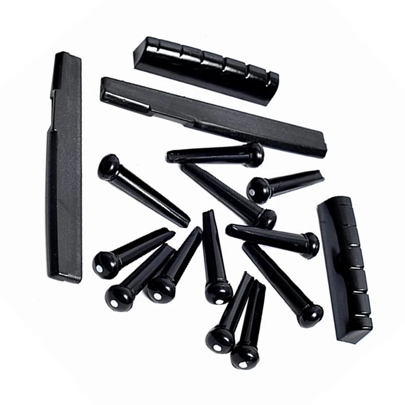 

2 sets Acoustic Guitar Bridge Pins & Saddle & Nut Black High Quality