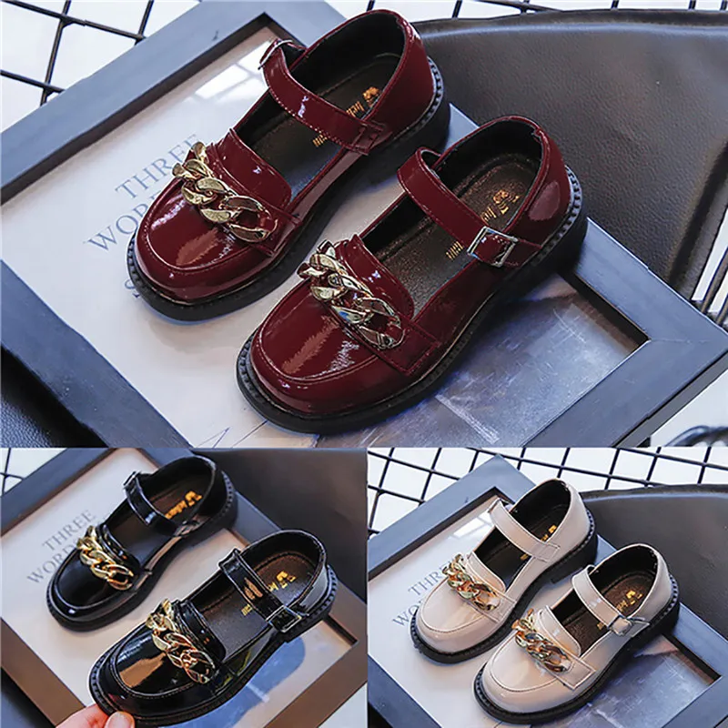 

Autumn Summer Flats Baby Girls Shoes Fashion Chain Leather Princess Shoes Solid Color Kids Child Dancing Toddler Shoes 2021
